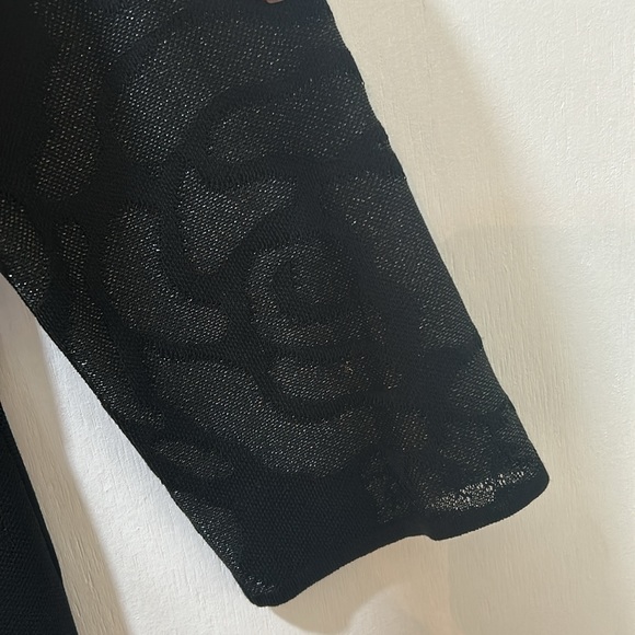 MING WANG OPEN CARDIGAN SWEATER WOMEN Sz SMALL BLACK FLORAL LONG SLEEVES - Picture 5 of 13